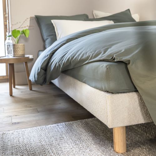 Sommier Kit En Bois Massif Et Tissu Bouclette Beige 140x190