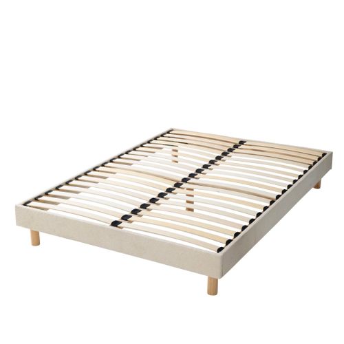 Sommier Kit En Bois Massif Et Tissu Bouclette Beige 140x190