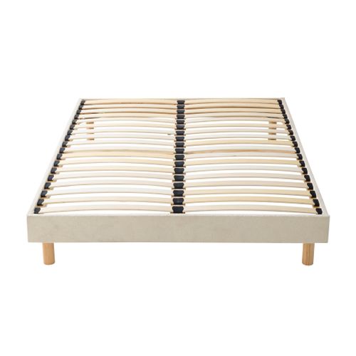 Sommier Kit En Bois Massif Et Tissu Bouclette Beige 180x200