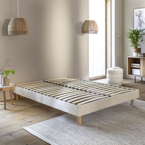 Sommier Kit En Bois Massif Et Tissu Bouclette Beige 180x200