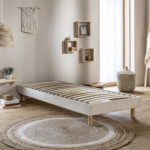 Sommier Kit Enfant En Bois Massif Et Tissu Bouclette Beige 90x200