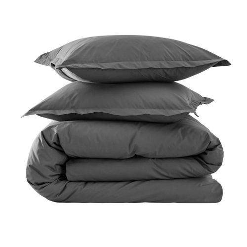 Parure De Lit Coton Percale Anthracite 140x200 Cm