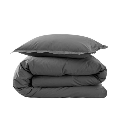 Parure De Lit Coton Percale Anthracite 240x220 Cm