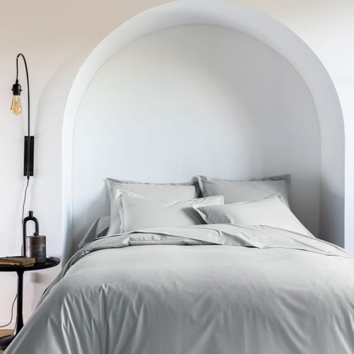 Parure De Lit Coton Percale Gris 140x200 Cm