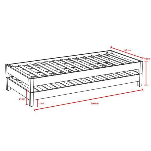 2 Lits Empilables 80x200 Cm Avec 2 Sommiers, Coloris Naturel