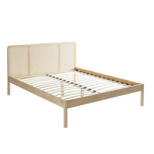 Lit Adulte En Pin Massif Avec Tête De Lit En Cannage 140x200