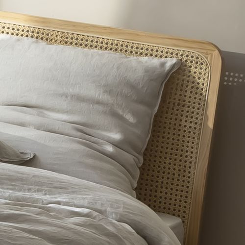 Lit Adulte En Pin Massif Avec Tête De Lit En Cannage 140x200