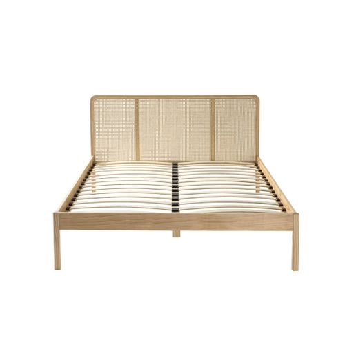 Lit Adulte En Pin Massif Avec Tête De Lit En Cannage 140x200