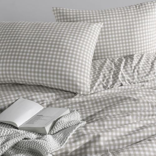 Parure De Lit Vichy Beige 260x240 Cm