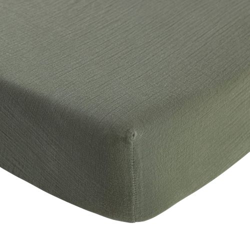 Drap Housse Gaze De Coton Noa Kaki 90x190 Cm