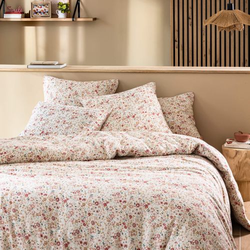 Housse De Couette Gaze De Coton Floral 240x220 Cm – Beige – 57 Fils/cm² – Terre De Nuit – Base Droite
