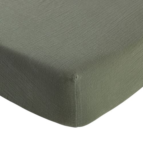 Drap Housse Bébé Gaze De Coton Noa Kaki 70x140 Cm