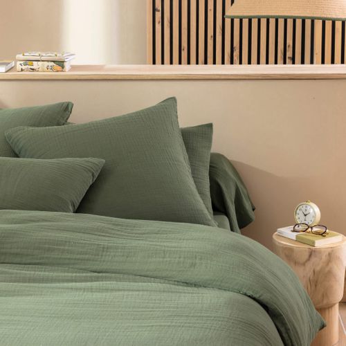 Parure De Lit Gaze De Coton Noa Kaki 140x200 Cm