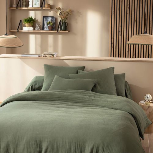 Parure De Lit Gaze De Coton Noa Kaki 140x200 Cm