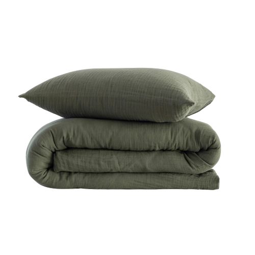 Parure De Lit Gaze De Coton Noa Kaki 140x200 Cm