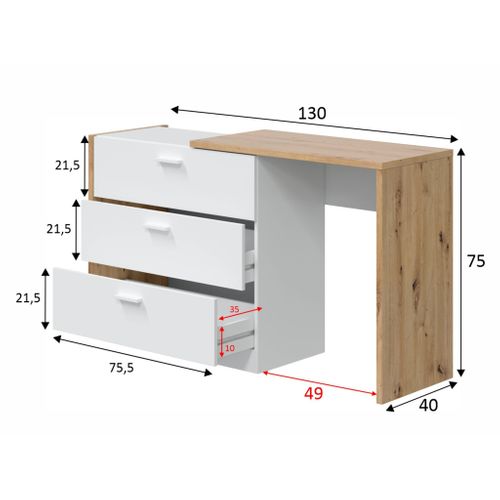 Bureau Extensible 3 Tiroirs Naturel Et Blanc