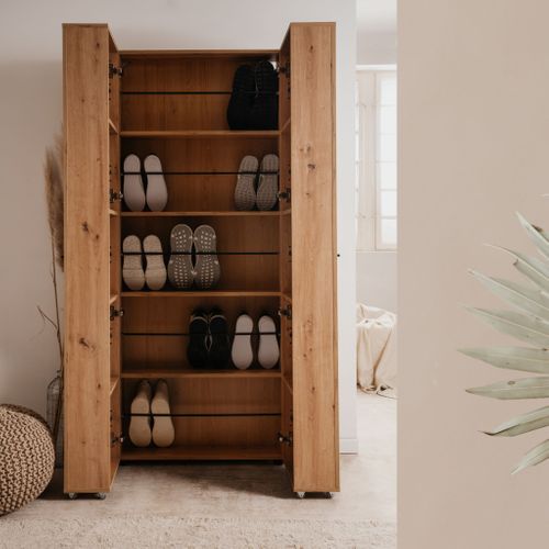 Meuble à Chaussures 2 Portes 35 Paires Bois Naturel