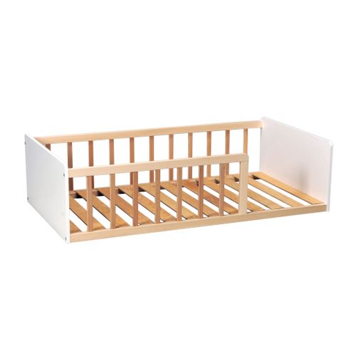 Lit Enfant Inspiration Montessori Au Sol à Barreaux Bicolore 70x140 Naturel Et Blanc