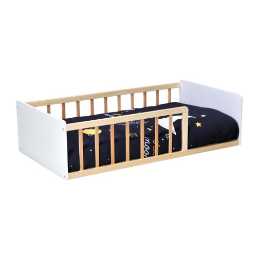 Lit Enfant Inspiration Montessori Au Sol à Barreaux Bicolore 70x140 Naturel Et Blanc