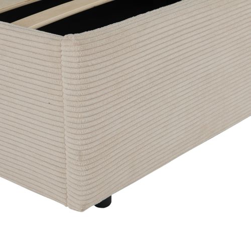 Lit Coffre En Velours Côtelé Grosses Côtes Écru 140x190