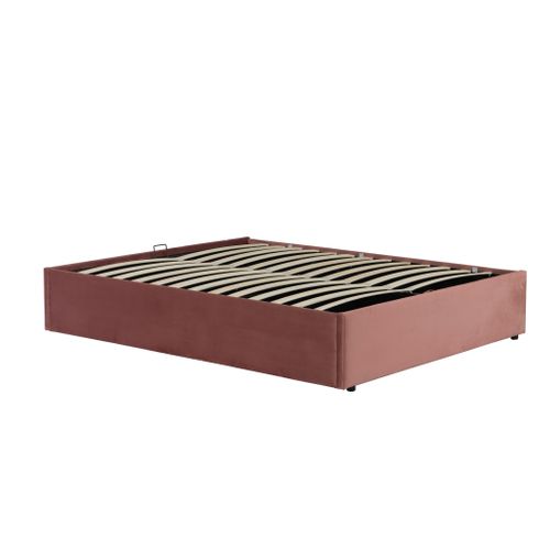 Lit Coffre En Velours Rose Poudré 140x190