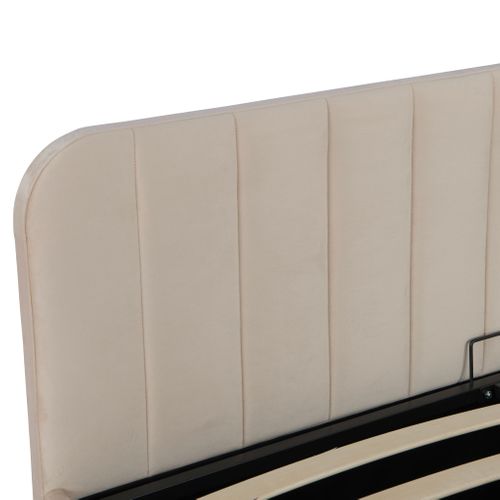 Lit Coffre En Velours Avec Tête De Lit Rembourrée Écru 160x200