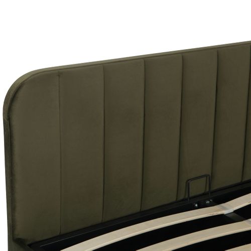 Lit Coffre En Velours Avec Tête De Lit Rembourrée Kaki 140x190