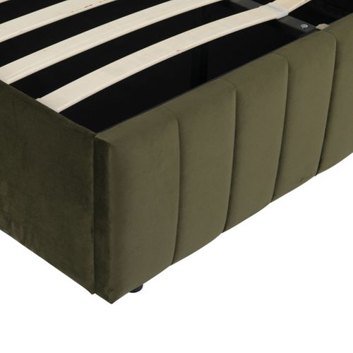 Lit Coffre En Velours Avec Tête De Lit Rembourrée Kaki 140x190