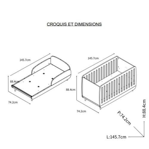 Lit Bébé Évolutif 70x140 Bleu