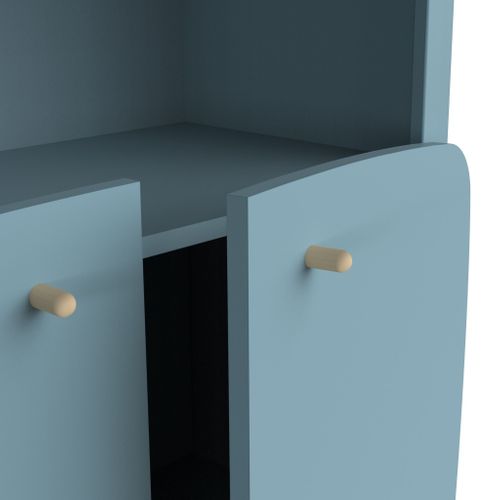 Bibliothèque En Bois Avec 3 Niches Et 2 Portes Bleu