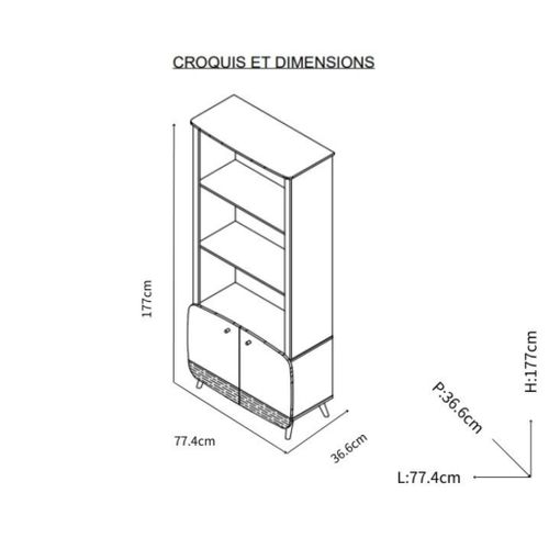 Bibliothèque En Bois Avec 3 Niches Et 2 Portes Bleu