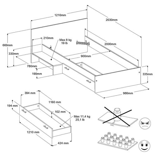 Lit Enfant Avec Tiroir Et Marche Bicolore 90x200