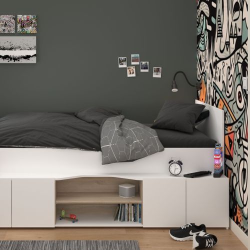 Lit Enfant 90x190/200 Avec Bureau Et Rangements Blanc