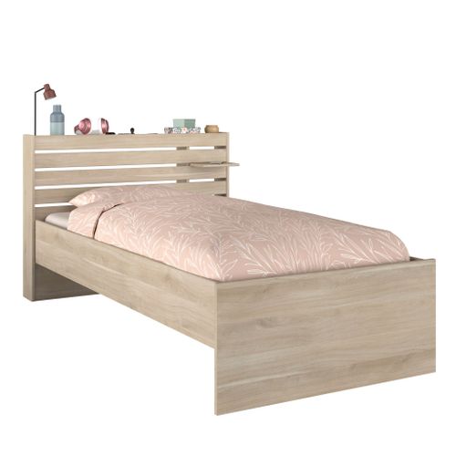 Lit Enfant 90 X 190/200 Cm Chevet Inclus Effet Bois Naturel