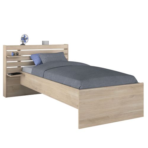 Lit Enfant 90 X 190/200 Cm Chevet Inclus Effet Bois Naturel