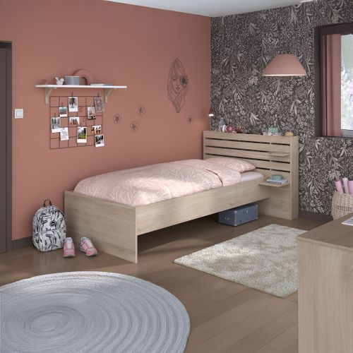 Lit Enfant 90 X 190/200 Cm Chevet Inclus Effet Bois Naturel