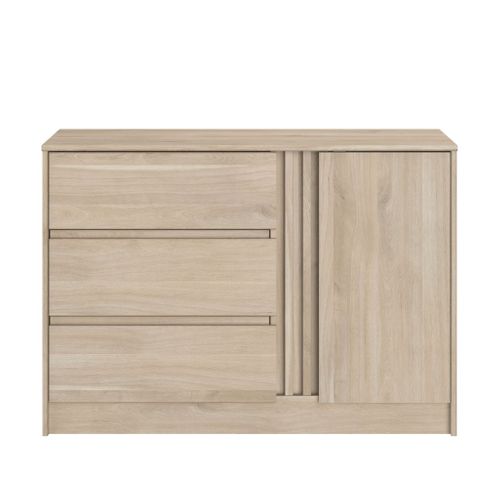 Commode Avec 3 Tiroirs Et 1 Porte Effet Bois Naturel