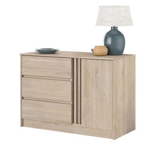 Commode Avec 3 Tiroirs Et 1 Porte Effet Bois Naturel