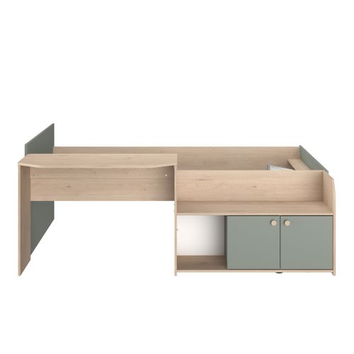 Lit Enfant 90x190/200 Avec Bureau Et Rangements Vert D'eau