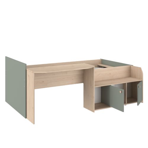 Lit Enfant 90x190/200 Avec Bureau Et Rangements Vert D'eau