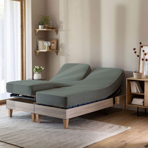 Drap Housse Jersey Tpr Pour Sommier Articulé Vert Lichen 2x90x200