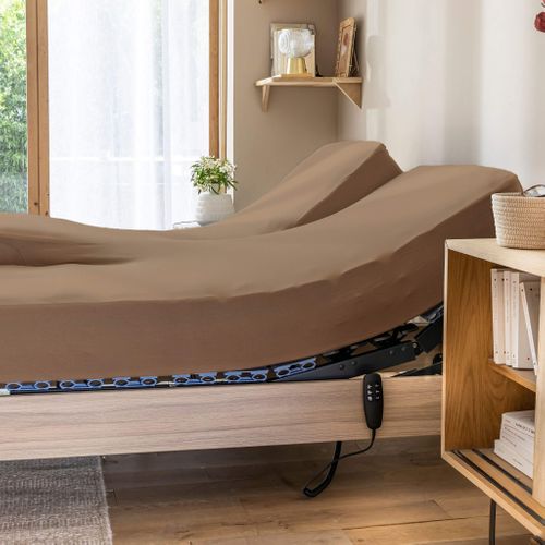 Drap Housse Jersey Tpr Pour Sommier Articulé Caramel 2x80x200