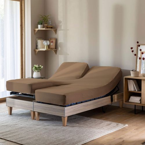 Drap Housse Jersey Tpr Pour Sommier Articulé Caramel 2x90x200