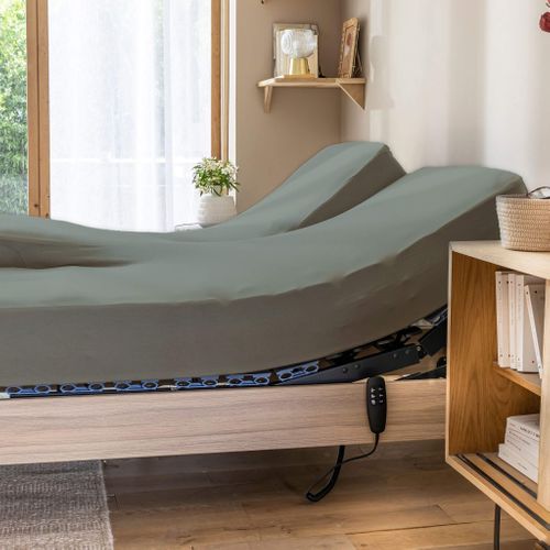 Drap Housse Jersey Tpr Pour Sommier Articulé Vert Lichen 2x80x200