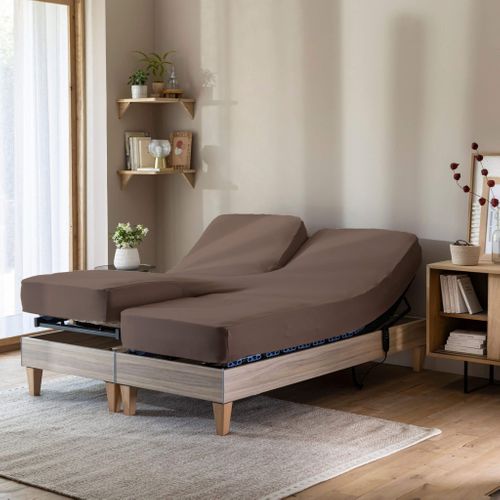 Drap Housse Jersey Tpr Pour Sommier Articulé Noisette 2x70x190