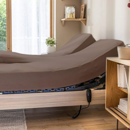 Drap Housse Jersey Tpr Pour Sommier Articulé Noisette 2x90x200