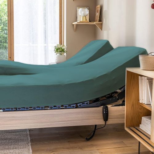 Drap Housse Jersey Tpr Pour Sommier Articulé Émeraude 2x70x190