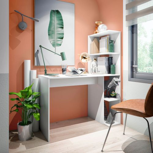 Bureau Réversible Avec Étagères Blanc