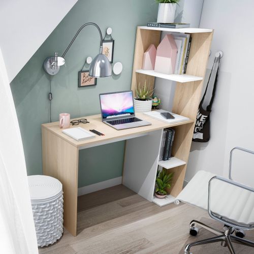 Bureau Réversible Avec Étagères Effet Bois Naturel