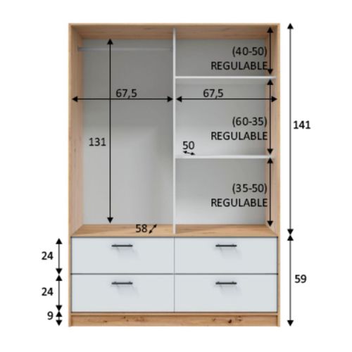 Armoire Avec Étagères Et Tiroirs Blanc Et Chêne